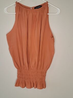 Catherine Malandrino Sleeveless Blouse Size M Satin Smocked Waist Peplum Top